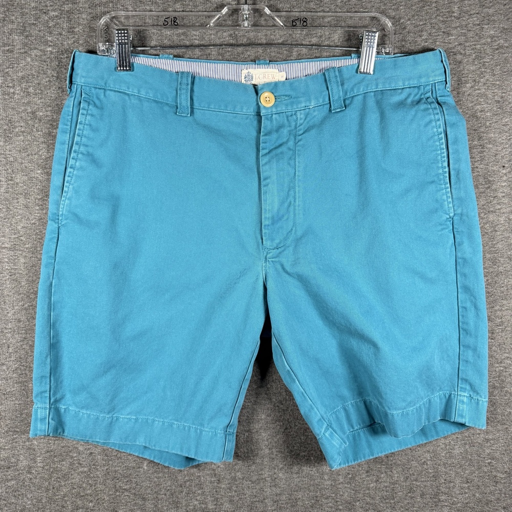 J Crew Mens Chino Shorts 35 Turquoise Blue 100% Cotton Flat Front Teal Summer